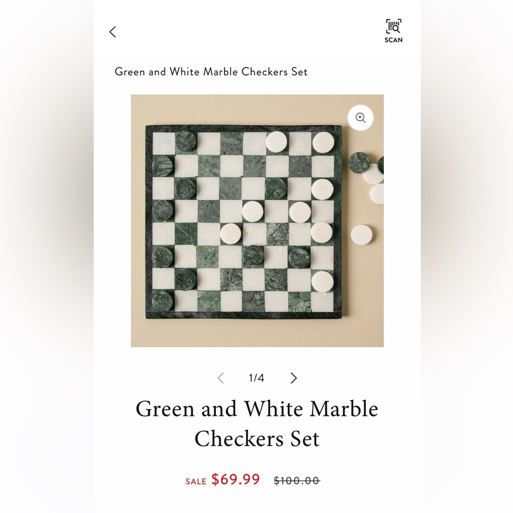 Magnolia Green and White Marble Checkers Set
